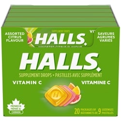 Halls Vitamin C Assorted Citrus Flavour Cough Drops, 9 count (Pack of 20) 20x9.0 ea, $0.14/1ea