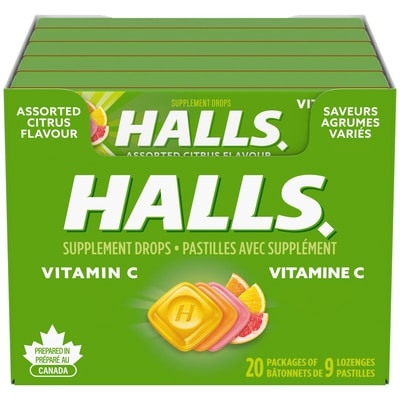 Halls Vitamine C Saveur Agrumes assortis, 9 pastilles, (emballage de 20) 20x9.0 ea, 0,14 $/1ch