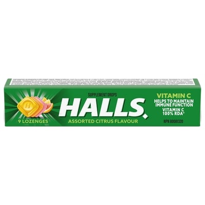 Halls Vitamin C Assorted Citrus Flavour Cough Drops, 9 count 9 ea, $0.21/1ea