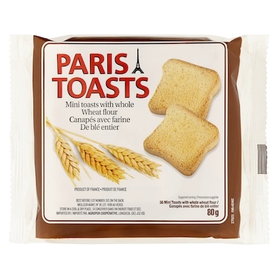 Paris Toasts Biscottes Paris toast blé entier 80 g, 5,61 $/100g