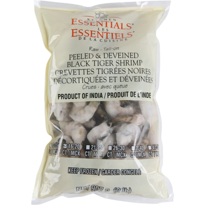GFS Black Tiger Shrimp, Peeled & Deveined 16-20 ct 910 g, $3.85/100g