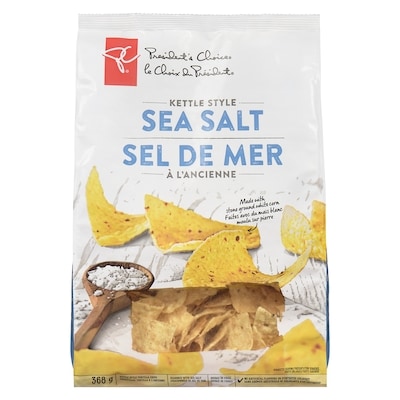 le Choix du Président Croustilles tortilla à l’ancienne, sel marin 368 g, 1,30 $/100g