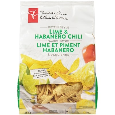 President's Choice Lime & Habanero Chili Flavour Kettle Cooked Tortilla Chips 368 g, $1.30/100g