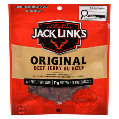 Jack Link’s Bâtonnet de charqui de bœuf original 80 g, 9,99 $/100g