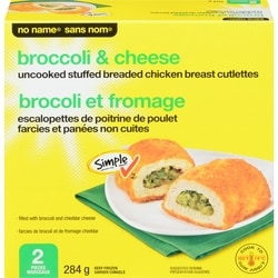Sans Nom Poulet pané farci au brocoli et au fromage, paquet de deux 284 g, 1,06 $/100g