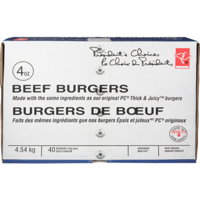 President's Choice Thick & Juicy Bear Paw Burgers, case 4.54 kg, $1.32/100g