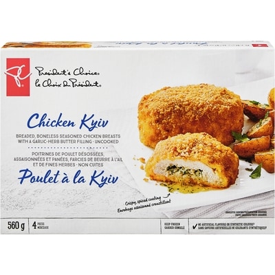 President's Choice Chicken Kyiv Breaded Boneless Seasoned Filled Chicken Breasts 560 g, $3.57/100g