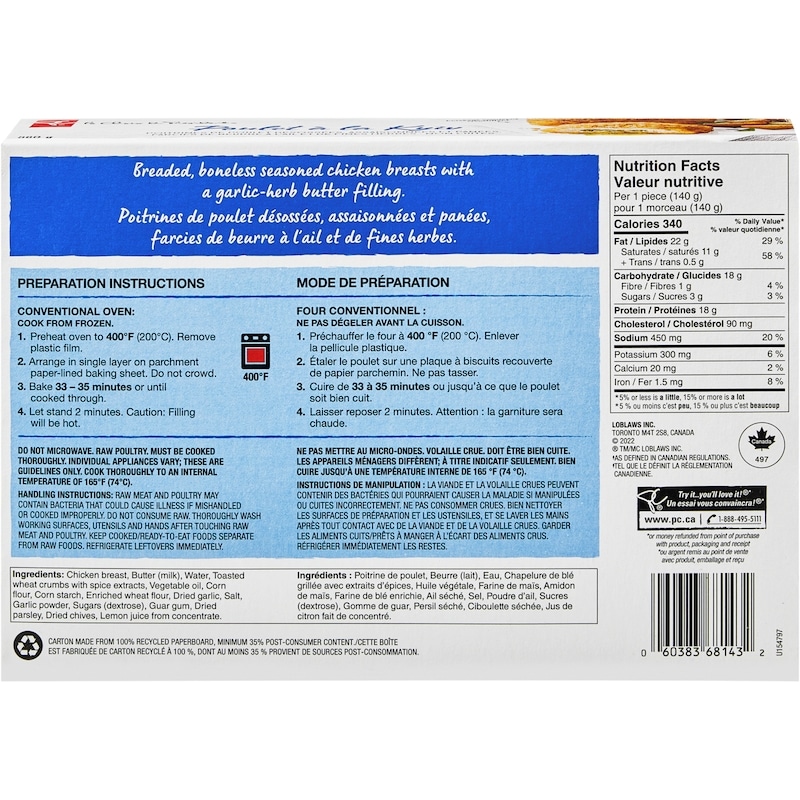 Chicken Kyiv Breaded Boneless Garlic-Herb Butter Filled Chicken Breasts