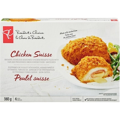 President's Choice Chicken Suisse Breaded Boneless Seasoned Filled Chicken Breasts 560 g, $3.57/100g