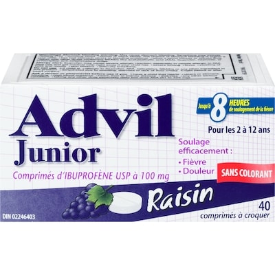 Advil Comprimés à croquer à saveur de raisin Advil Junior 40 ea, 0,44 $/1ch