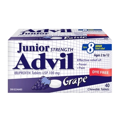 Advil Comprimés à croquer à saveur de raisin Advil Junior 40 ea, 0,47 $/1ch