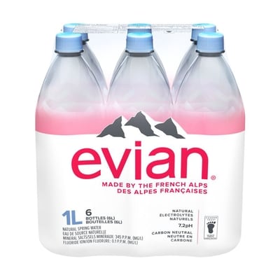 Evian Spring Water, Bottle 6 Pack 6x1.0 l, $0.28/100ml