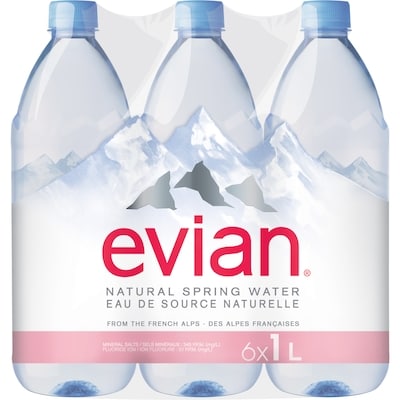 Evian Spring Water, Bottle 6 Pack 6x1.0 l, $0.27/100ml