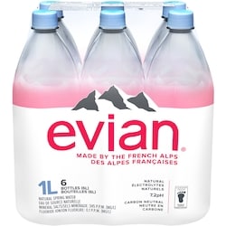 Evian Eau de Source Naturelle, Emballage de 6 bouteilles 6x1.0 l, 0,29 $/100ml