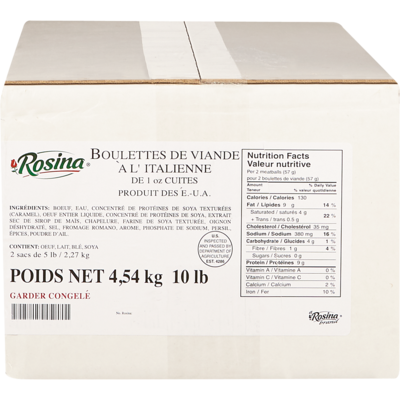 GFS Boulettes de viande italiennes Rosina cuites 4.54 kg, 1,45 $/100g