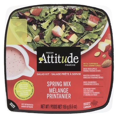 Attitude Fraîche Salade mélange printanier avec garnitures format individuel 155 g, 4,52 $/100g
