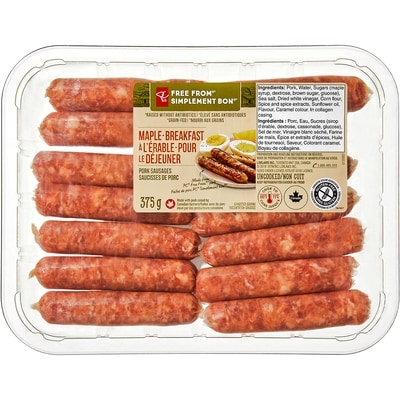 President's Choice Free From Maple Breakfast Pork Sausages 375 g, $1.86/100g