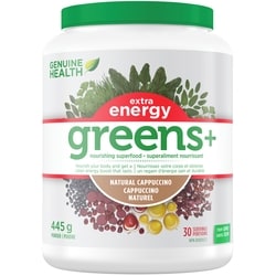 Genuine Health extra energy, greens+, cappuccino naturel, superaliment en poudre, sans OGM 445 g, 14,38 $/100g