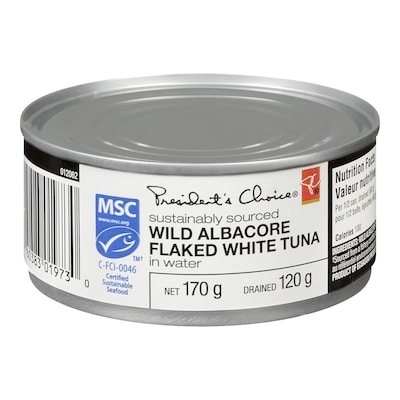 President's Choice Wild Albacore Flaked White Tuna 170 g, $2.35/100g
