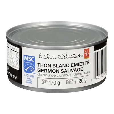 le Choix du Président Thon blanc émietté, germon sauvage 170 g, 2,35 $/100g