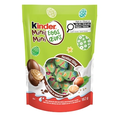 Kinder Mini-œufs aux noisettes , mini-œufs enrobés de chocolat avec un centre laiteux aux noisettes emballés individuellement 182 g, 3,85 $/100g