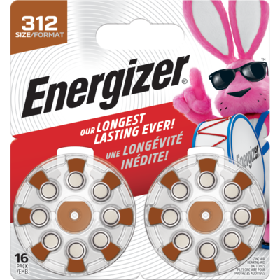 Energizer EZ Turn & Lock Format 312, Emballage de X, Brun 16 ea, 1,87 $/1ch