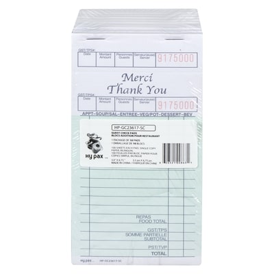 Hypax Single Copy Guest Check Pads 5x1.0 ea, $2.60/1ea