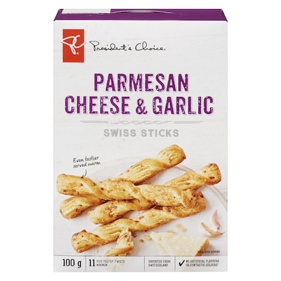 President's Choice Parmesan Cheese & Garlic Swiss Sticks 100 g, $2.00/100g