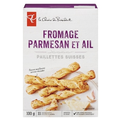 le Choix du Président Paillettes suisses, fromage parmesan et ail 100 g, 2,00 $/100g