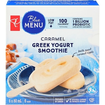 PC Blue Menu Caramel Greek Yogurt Smoothie Frozen Bars 6x80.0 ml, $1.46/100ml