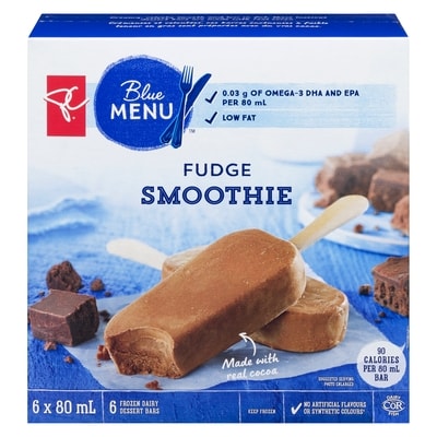 PC Blue Menu Fudge Smoothie Frozen Dairy Dessert Bars 6x80.0 ml, $1.25/100ml