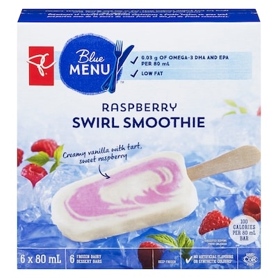 PC Blue Menu Raspberry Swirl Smoothie Frozen Dairy Dessert Bars 6x80.0 ml, $1.46/100ml