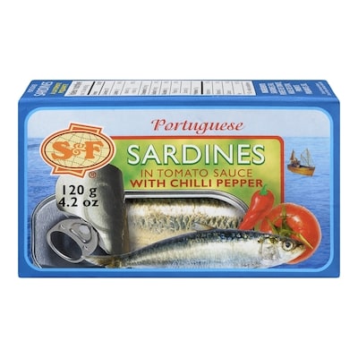 S&F Portuguese Sardines in Hot Sauce 120 g, $2.74/100g