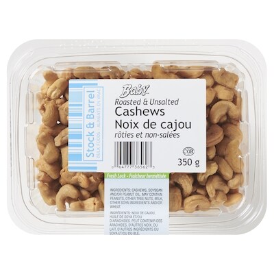 Stock and Barrel Cashews, Unsalted 350 g, $4.00/100g