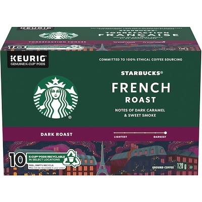Starbucks French Roast Dark Roast Ground Coffee K-Cup Pods Box 10 ea, $1.20/1ea
