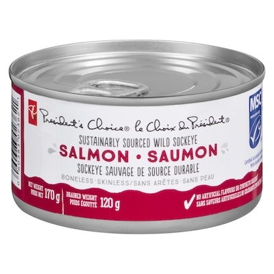 le Choix du Président Saumon sockeye du Pacifique sauvage de source durable,  sans arêtes et sans peau 170 g, 3,53 $/100g