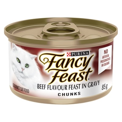 Purina Fancy Feast Chunks Beef Flavour Feast in Gravy, Wet Cat Food 85 g, $1.52/100g