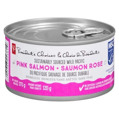 le Choix du Président Saumon rose du Pacifique sauvage de source durable, sans arêtes et sans peau 170 g, 2,64 $/100g