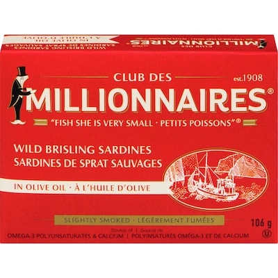 Millionnaires Brisling Sardines, Slightly Smoked 100 g, $3.29/100g