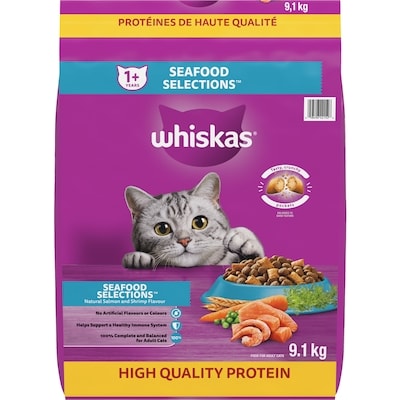 Whiskas Adult Dry Cat Food Seafood Selections With Real Salmon 9.1 kg, $0.47/100g