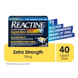 Réactine Extra fort Allergies, gélules à 10 mg de chlorhydrate de cétirizine 40 ea, 1,02 $/1ch