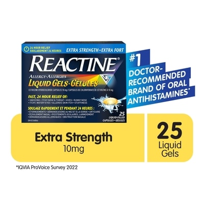Reactine Extra Strength Antihistamine  Liquid Gel -  10mg Cetirizine Hydrochloride - 24 Hour Allergy  Medicine - 25 ea, $1.12/1ea
