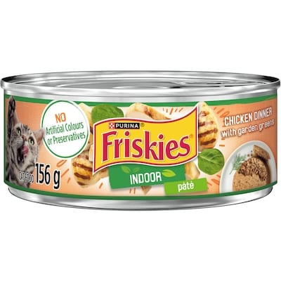 Purina Friskies Indoor Chicken Dinner with Garden Greens pâté, Wet Cat Food 156 g, $0.58/100g