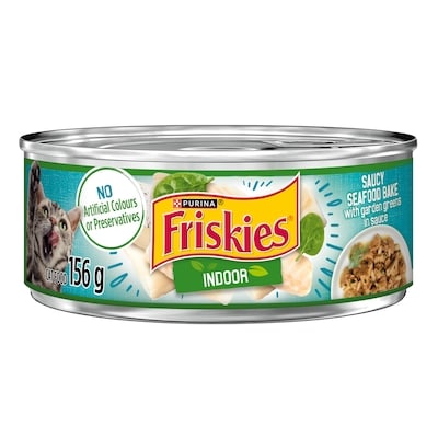 Purina Friskies Indoor in Sauce Wet Cat Food Saucy Seafood Bake with Garden Greens 156 g, $0.58/100g