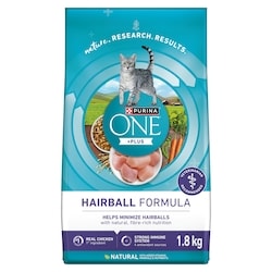 Purina ONE +Plus Dry Cat Food Hairball Formula Chicken 1.8 kg, $0.83/100g