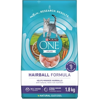 Purina ONE +Plus Hairball Formula Chicken, Dry Cat Food 1.8 kg, $0.78/100g