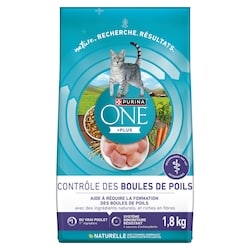 Purina ONE +plus nourriture sèche pour chats formule boule de poils au poulet 1.8 kg, 0,83 $/100g
