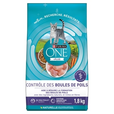 Purina ONE +Plus Contrôle des Boules de Poils Poulet, Nourriture Sèche pour Chats 1,8 kg 1.8 kg, 0,86 $/100g