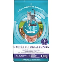 Purina ONE +Plus Contrôle des Boules de Poils Poulet, Nourriture Sèche pour Chats 1,8 kg 1.8 kg, 0,78 $/100g