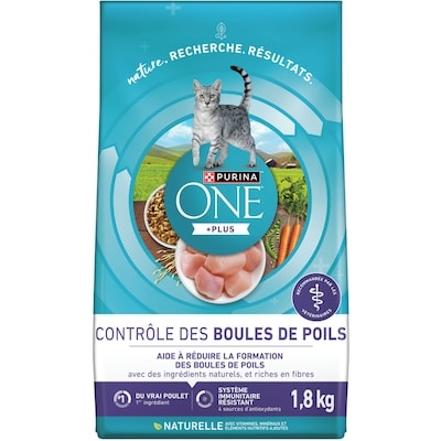 Purina ONE +Plus Contrôle des Boules de Poils Poulet, Nourriture Sèche pour Chats 1,8 kg 1.8 kg, 0,78 $/100g